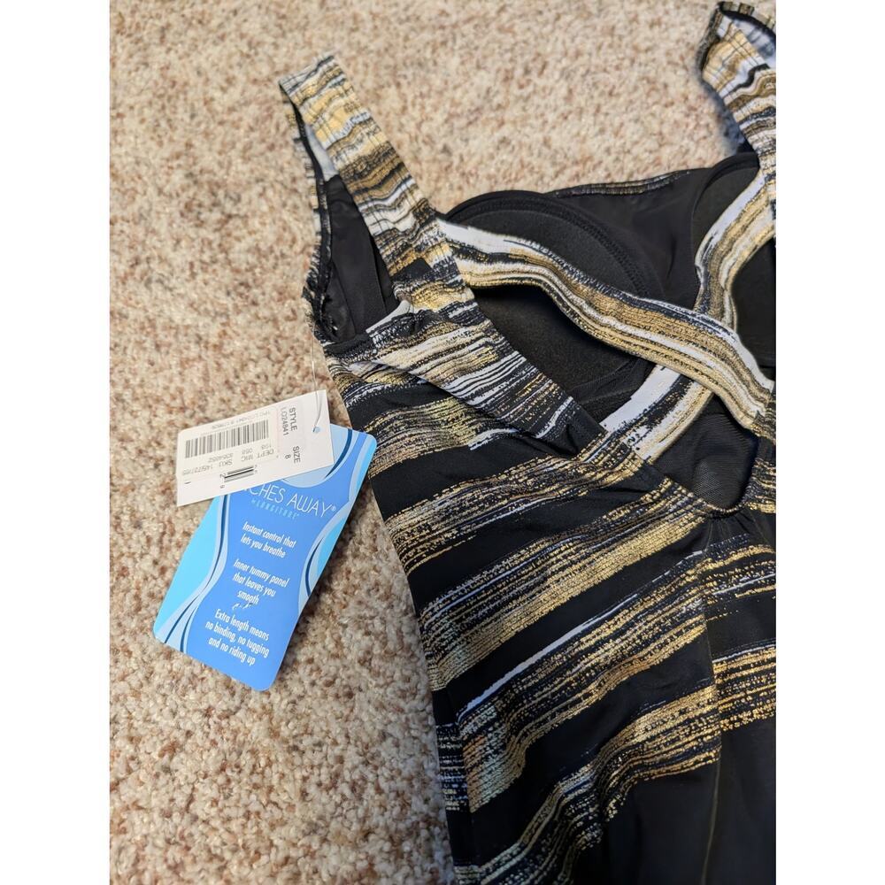 Inches Away Women’s One Piece Swimsuit Black Gold Stripe Size 8 NWT Swim - Picture 14 of 14